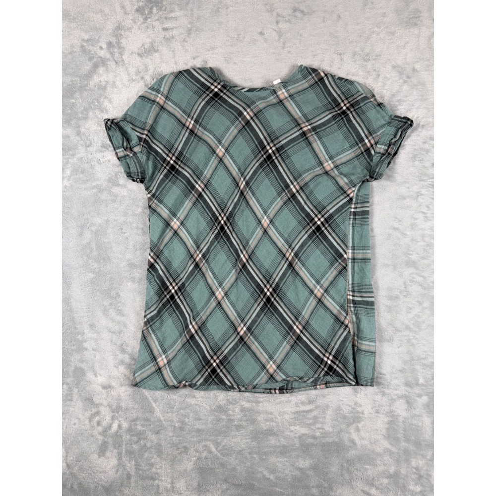 J. Jill Women XS Sage Green Plaid Cotton Modal Short Sleeve Button Back Blouse